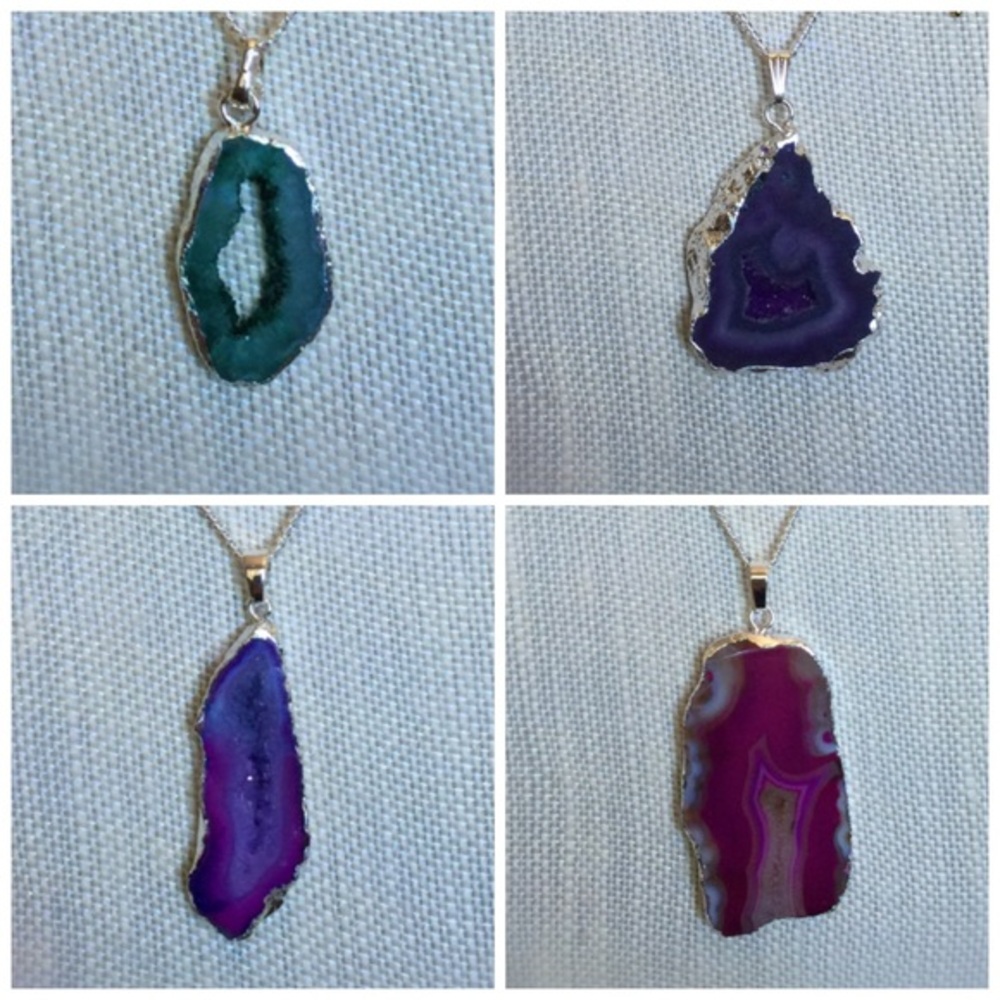 🔶Silver Druzy necklaces boho jewelry